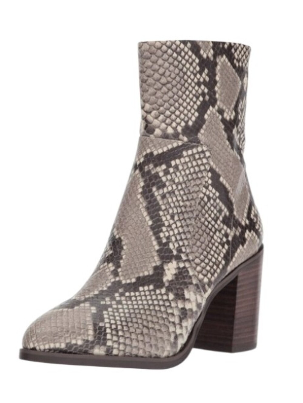 Steve Madden Rewind Taupe Snake-Print Block Heel Ankle Boots Leather